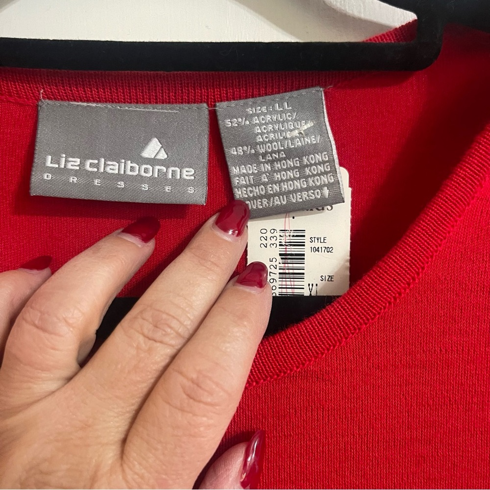 Liz Claiborne Vintage Red Long Sleeve Dress with Button Accents & Shoulder Pads - Picture 3 of 10